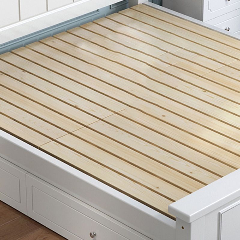 Solid Wood Panel Bed Contemporary White Standard Bed with 2 Drawers