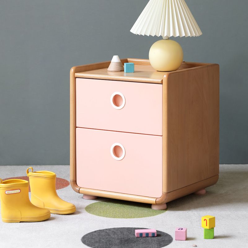 Contemporary Flat Top Kids Nightstand Solid Wood Nightstands with Drawers