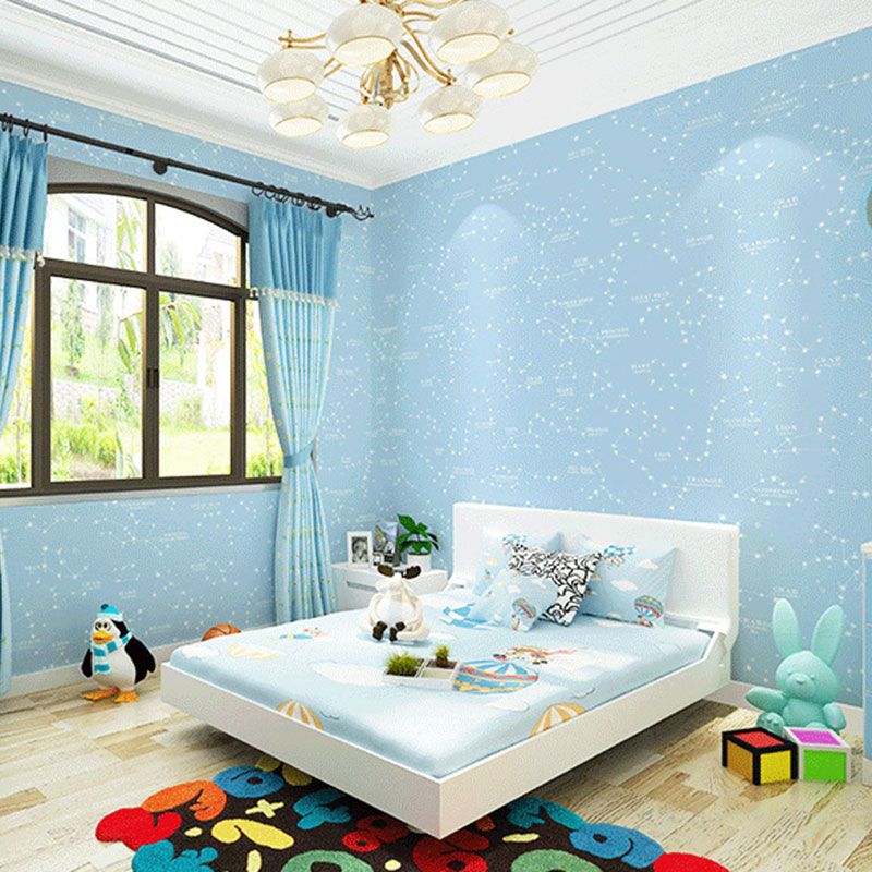 Contemporary Horoscope Wall Decor for Boy's Bedroom, 31'L x 20.5"W Wallpaper in Blue Color