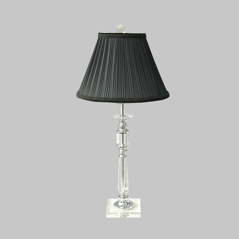 Pleated Shade Fabric Night Lamp Minimalism 1 Light Bedroom Nightstand Light in Black with Crystal Base