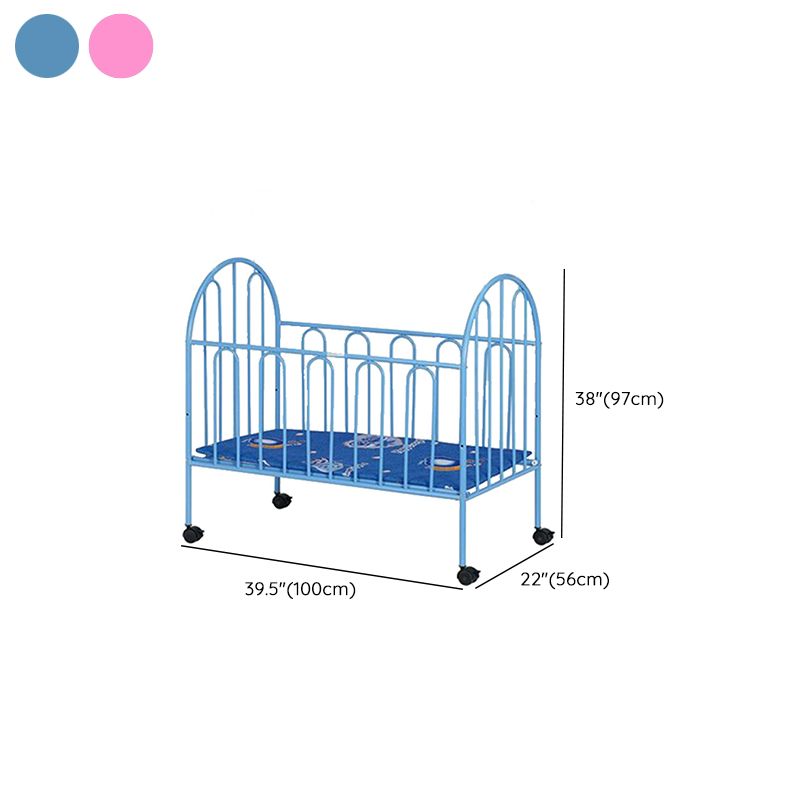 Metal Convertible Crib 2-in-1 Industrial Crib with Casters and 6-Piece Nursery Set