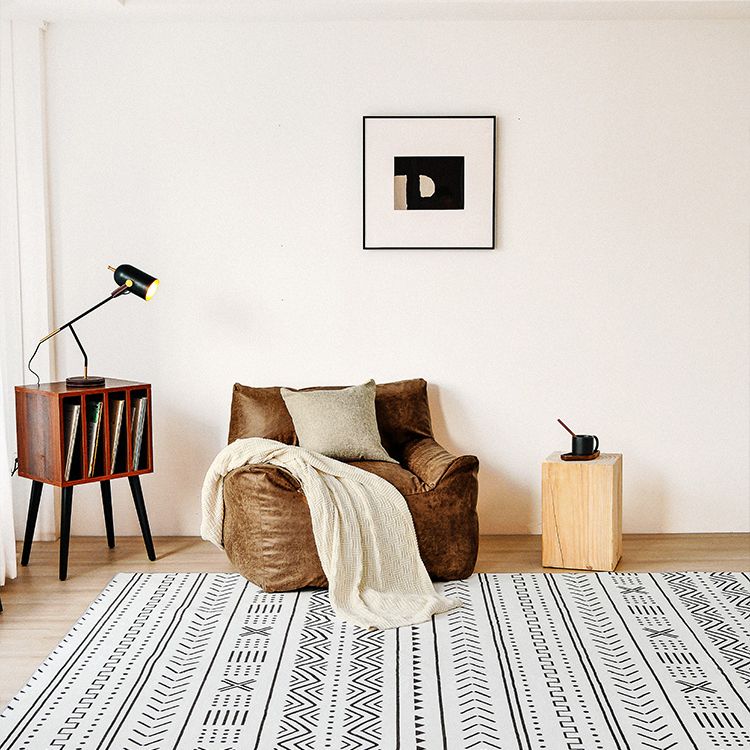 Simple Solid Color Bohemian Rug Polyester Herringbone Area Rug Non-Slip Backing Carpet for Living Room