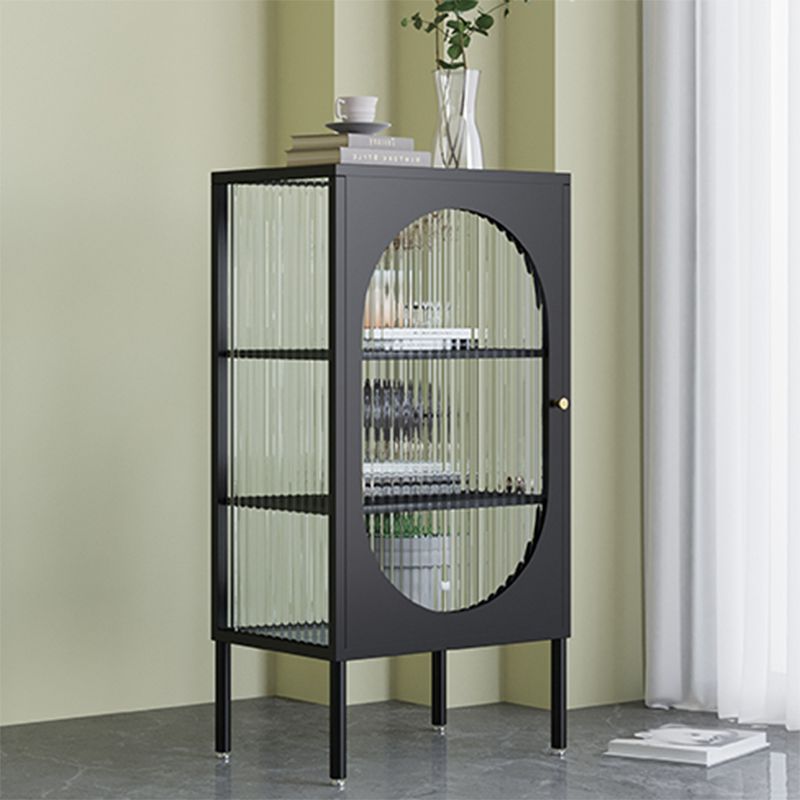 Contemporary Metal Curio Cabinet Glass Doors Hutch Buffet with Door