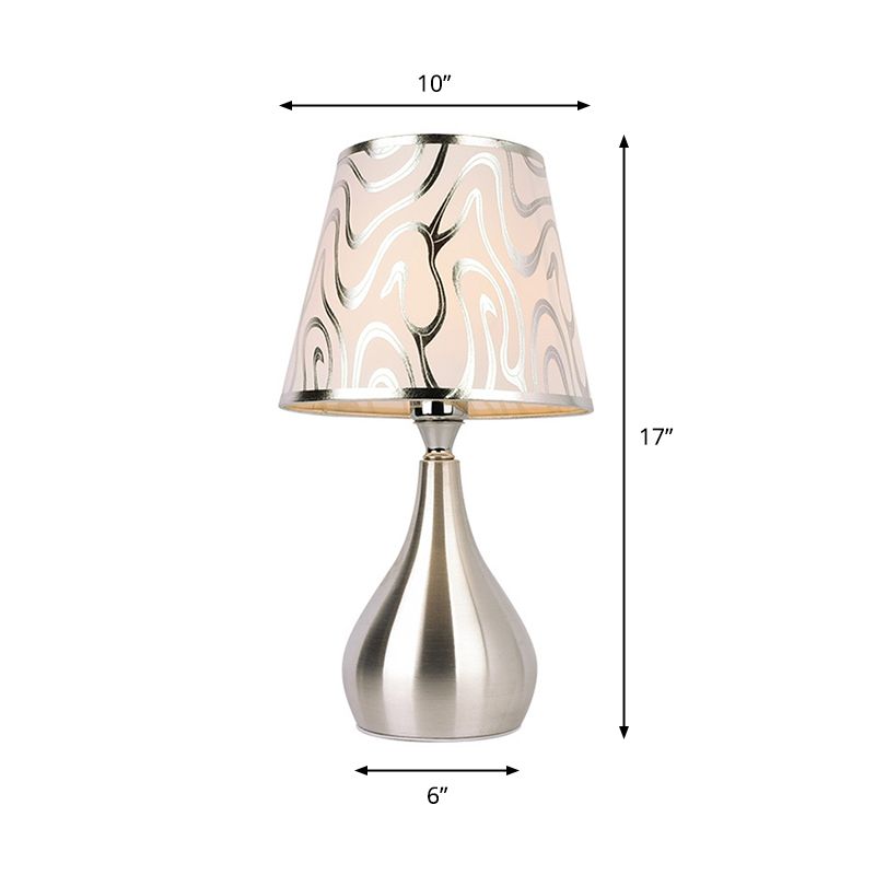 Tapered Table Light Modern Fabric Single Nickel Nightstand Lamp with Cloud/Geometric/Flower Pattern