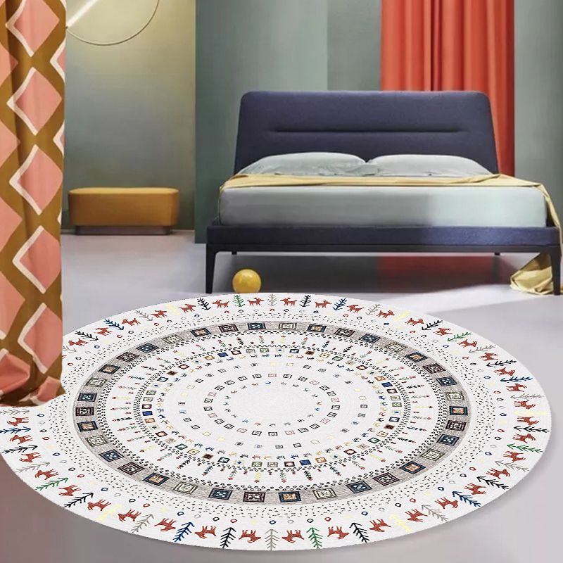 Elegante Patrón de Círculo Tribal Rug Gray Moroccan Rug Polyéster Pet Actualización de frases no deslizantes Alfombra lavable para sala de estar para sala de estar