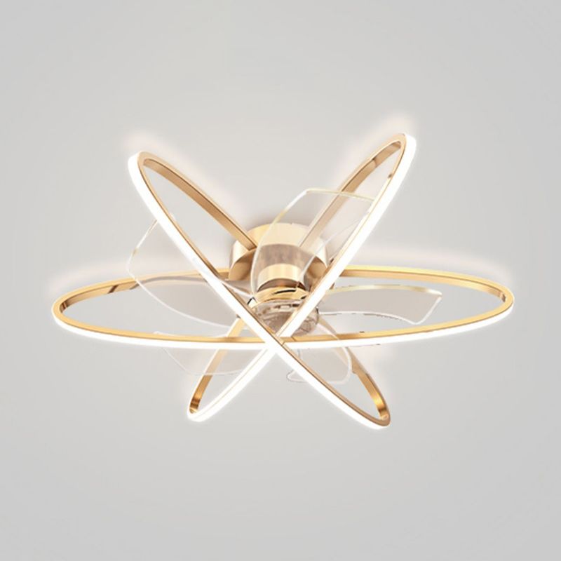 Geometric Ceiling Fan Light in Gold Metal Fan Fixture with 5 Fan Blades