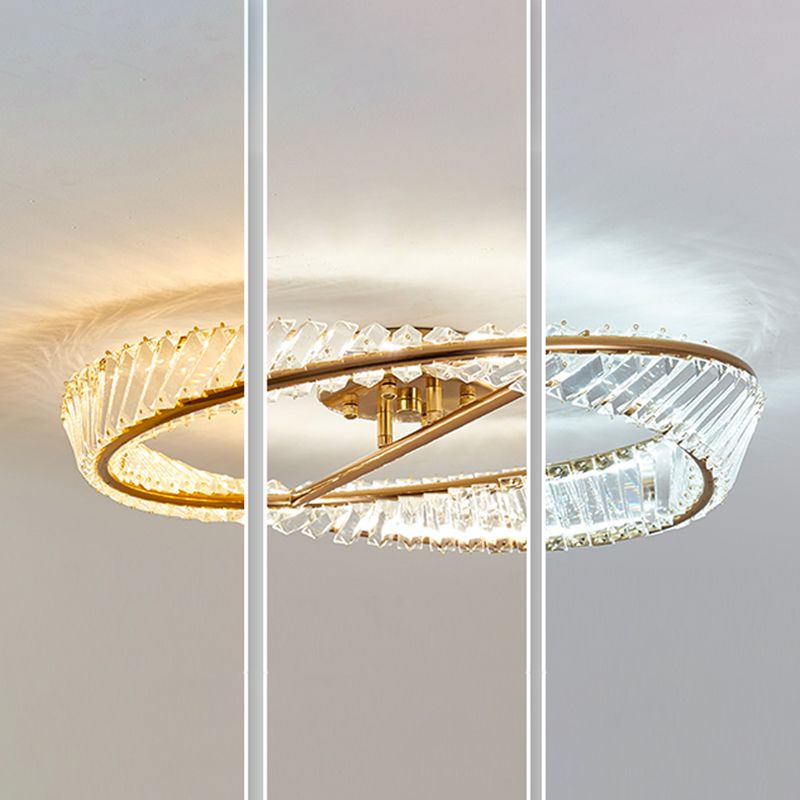 Crystal Gold LED Ceiling Light in Modern Artistic Style Electroplate Metal Linear Flush Mount