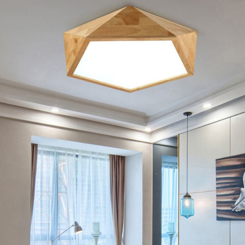 Wood Geometric Shape Flush Ceiling Light Modern 1 Light Flush Mount Light Fixture in Brown