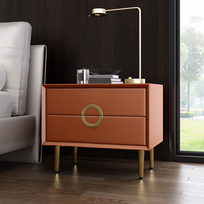 Leather Bed Nightstand Contemporary Night Table with 2 Drawers