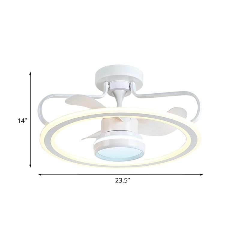 23.5" Wide White Hoop Ceiling Fan Lamp Modern LED Metallic Semi Mount Lighting with 3 Blades