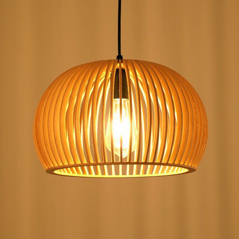 Japanese Style Shaded Ceiling Light Wood Single-Bulb Restaurant Hanging Pendant Lighting