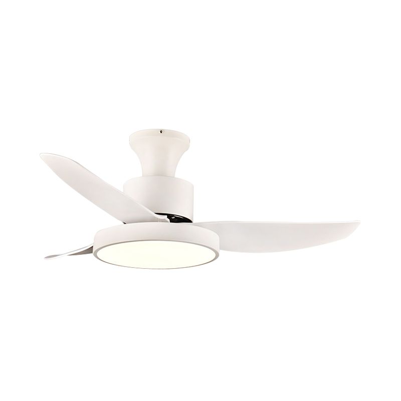 40" Wide White LED Hanging Fan Lighting Contemporary Metal Circle Semi Flush Mount Light Fixture for Bedroom, 3 Blades