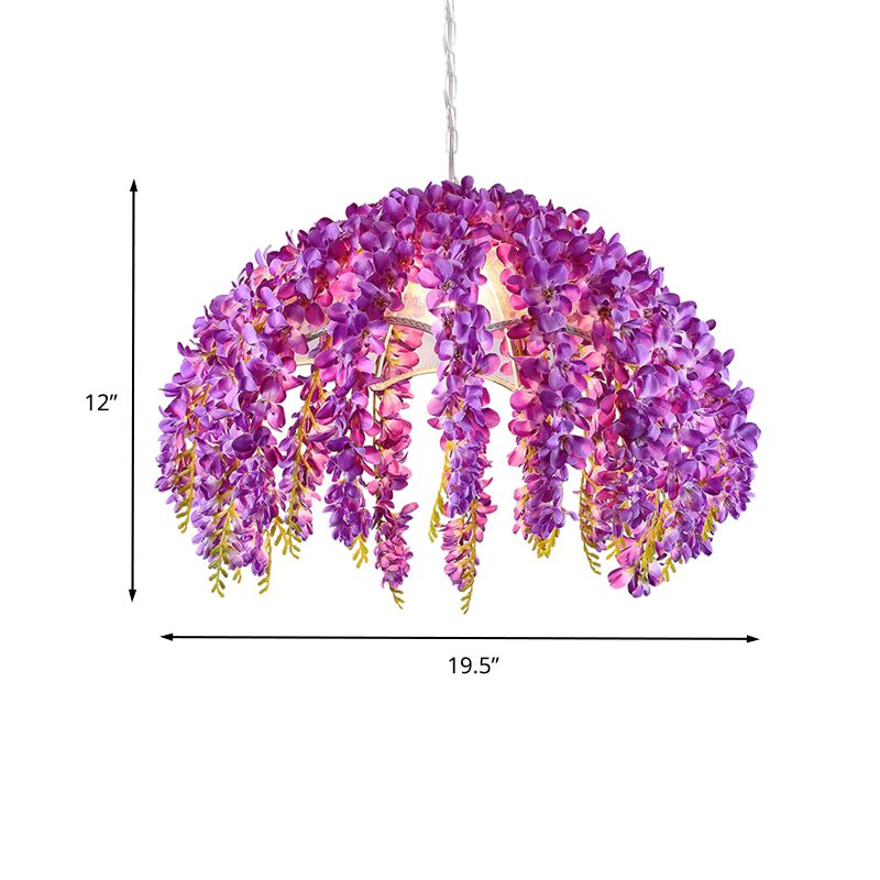 Scalloped Metal Pendant Lighting Fixture Industrial 1 Light Restaurant LED Flower Ceiling Suspension Lamp in Purple