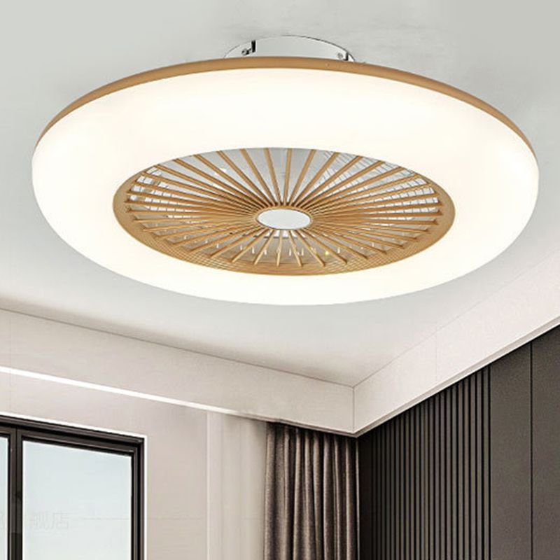 Bedroom LED Ceiling Fan Lamp Macaron Style Semi Flush Light with Circular Acrylic Shade