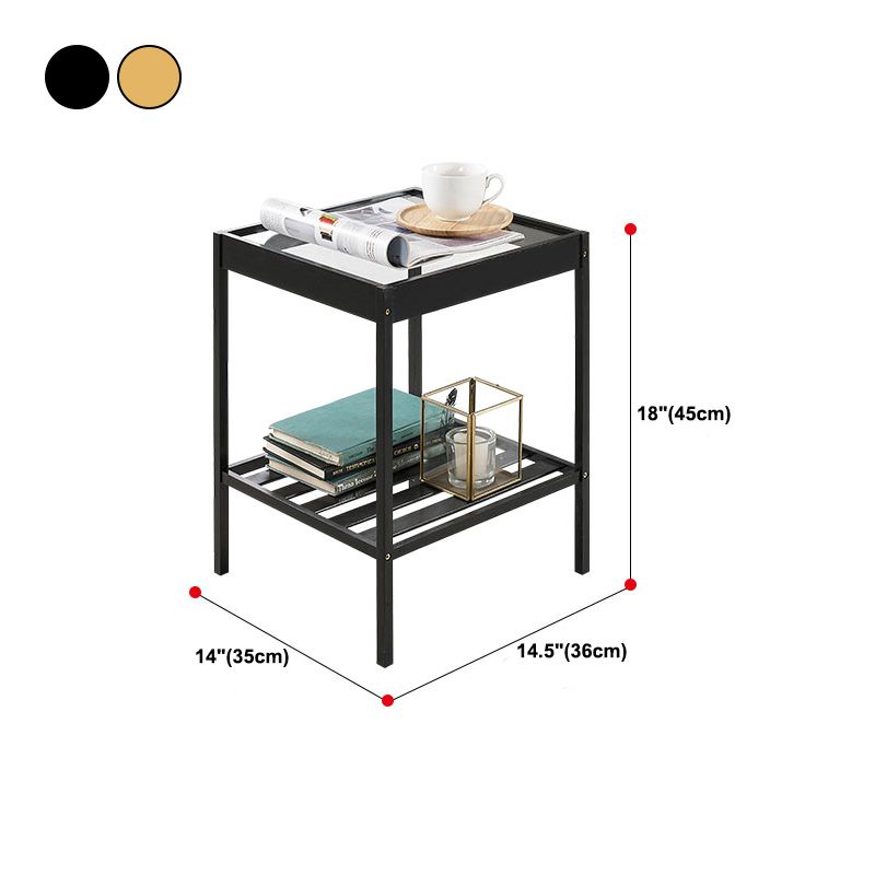 Modern Lower Shelf Nightstand Glass Top Bedside Cabinet for Bedroom