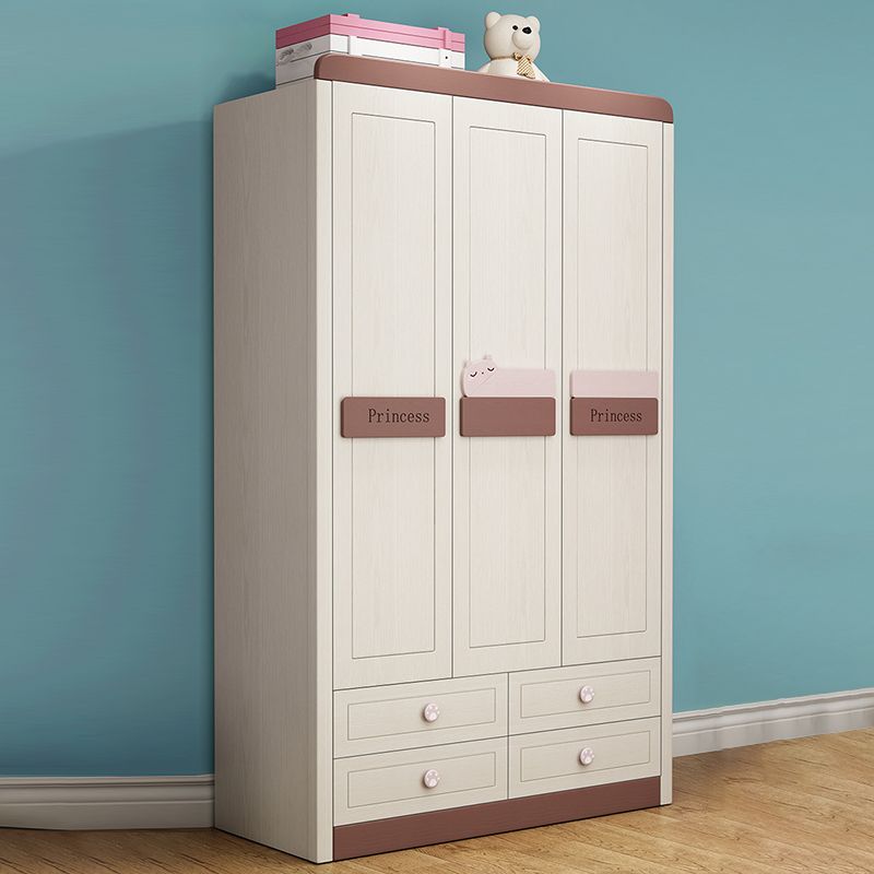 Contemporary Coat Locker Solid Wood Cloth Rod Included Wardrobe Closet with 4 Drawers