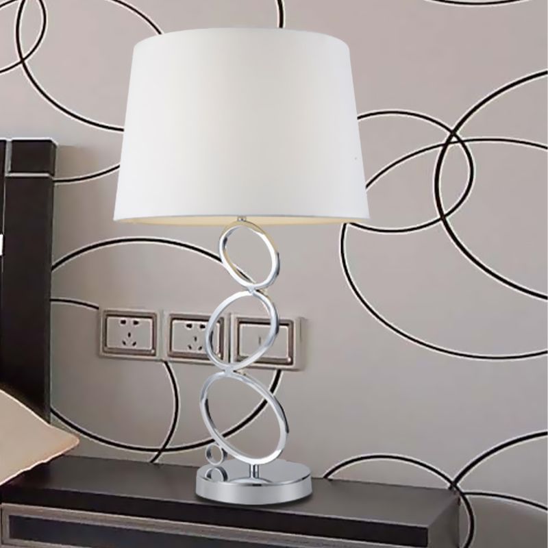 Fabric Barrel Desk Light Modern 1 Bulb White Task Lamp with Round Silver Metal Base