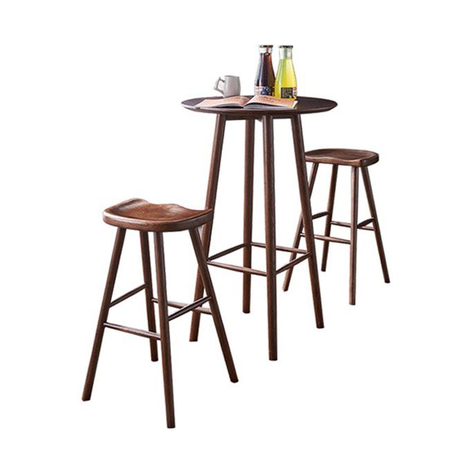 Round Shape Wood Top Counter Table 4 Legs Industrial Bar Table for Dining Room