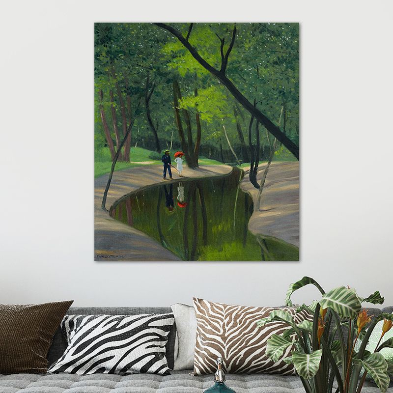 Green Botanics Canvas Art Forest Creek Nordic Textured Wall Decor for Sitting Room