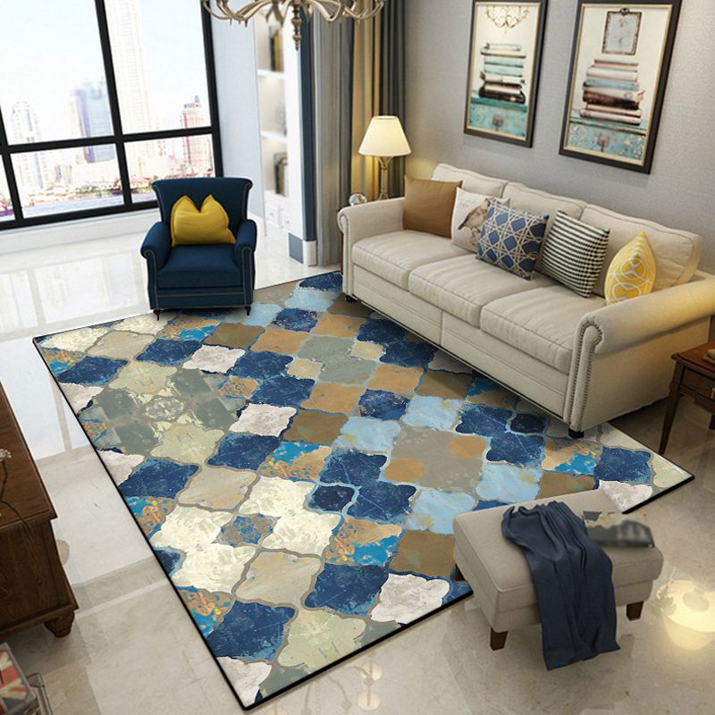 Multicolor Moroccan Area Rug Polyester Geometric Ogee Pattern Rug Pet Friendly Washable Non-Slip Area Rug for Parlour
