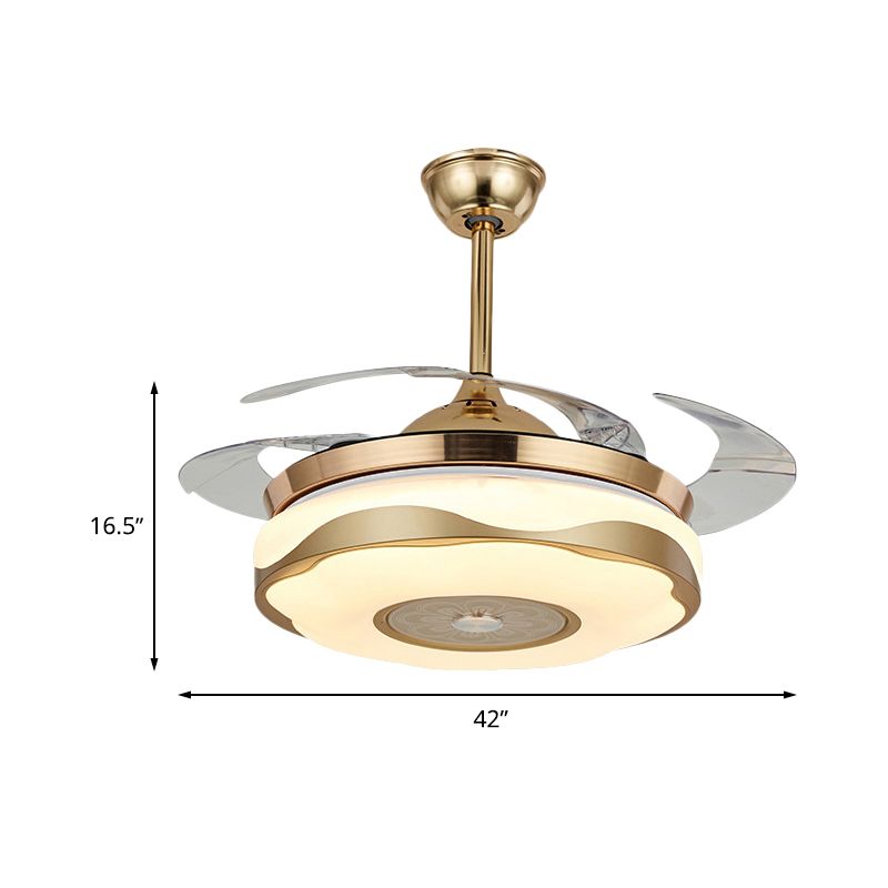 42 "Breedte Modernistische cirkelvormige hanger ventilatorlamp LED Acryl Semi Flush Light armatuur in goud met 4 messen, externe/wandregeling