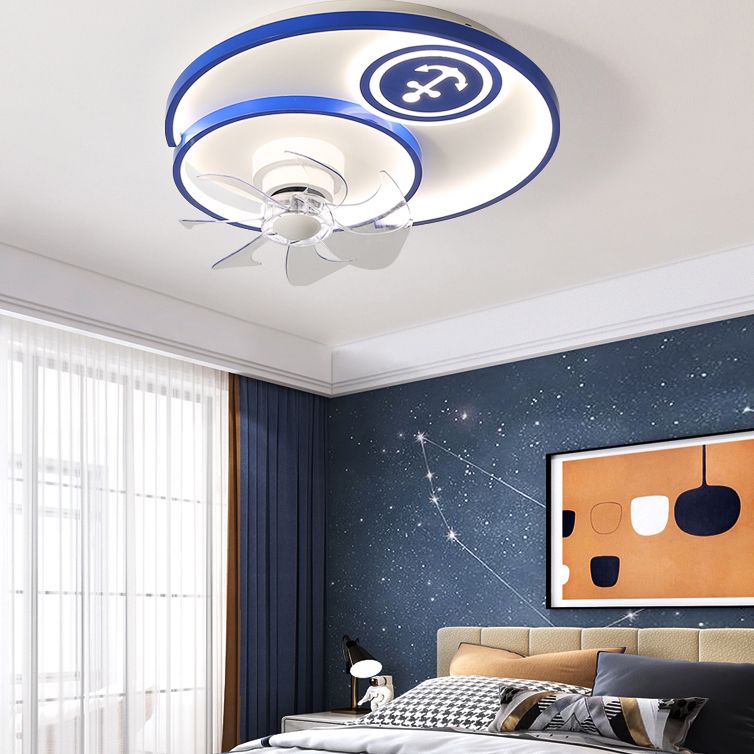 Cartoon Disc Fonds Flush Mount Fan Lamp Metal Boys Boys Room LED Semi Flush Light