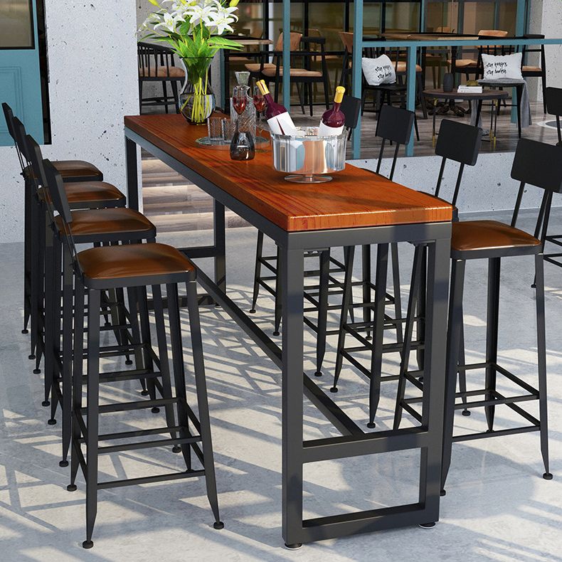 Brown Top Bar Dining Table Industrial Bar Table with Black Base