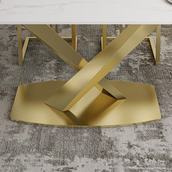 Sintered Stone Dining Table Traditional Luxury Pedestal Table with Gold Frame