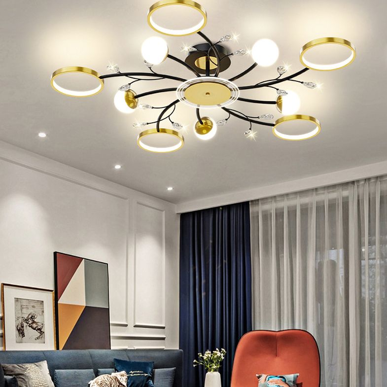 Acryl-schaduw LED Semi-flush mount in moderne eenvoud metaal sputnik plafondlicht in zwart en goud