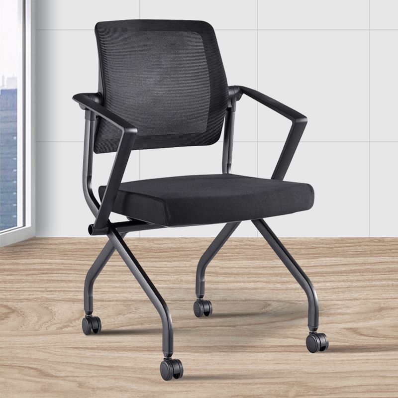 Contemporary Arm Chair Fixed Arms Black with Wheels Office Chair