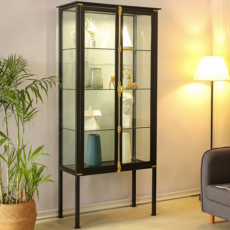 Glam Metal Curio Cabinet Glass Doors Display Cabinet with Door