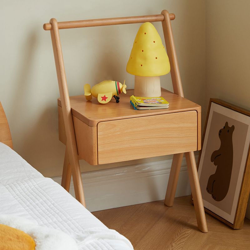 Solid Wood Kids Nightstand Light Wood Modern Youth Nightstand with a Drawer