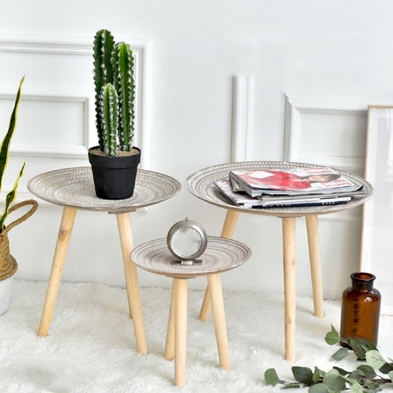 Modern White Wooden Coffee Table Round Coffee Table with Three Legs