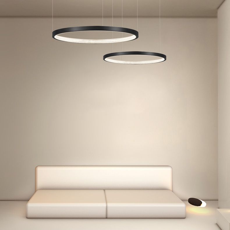 Round Shape Chandelier Lights Modern Metal 2 Light Chandelier Lighting Fixtures in Black