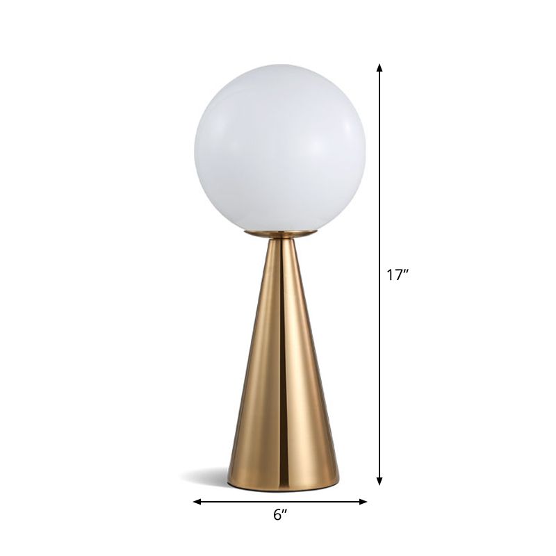 Postmodern Single-Bulb Night Lamp Gold Cylinder/Ball/Tapered Plug-in Table Light with Frosted White/Clear Glass Shade