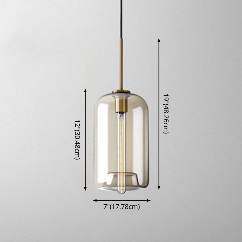 1-Light Pendant Lamp Vintage Cafe Hanging Light with Geometric Glass Shade in Brass