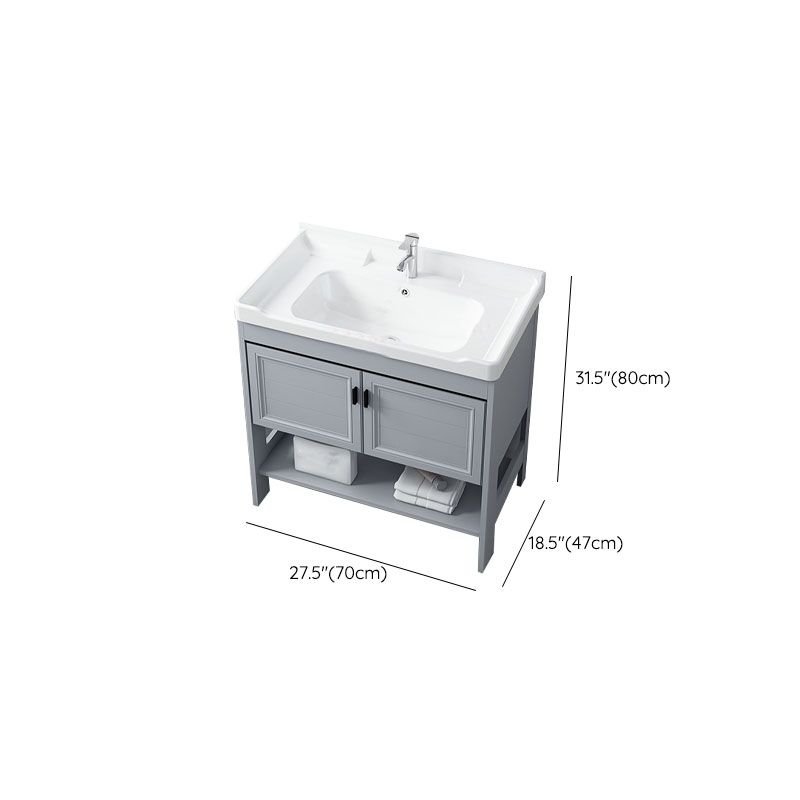 Shelving Included Bath Vanity Freestanding Grey Single Sink 2 Doors Metal Frame Vanity