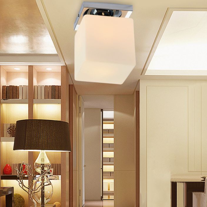 Aisle Ceiling Mount Light Fixture Simplistic White Ceiling Light with Square Shade