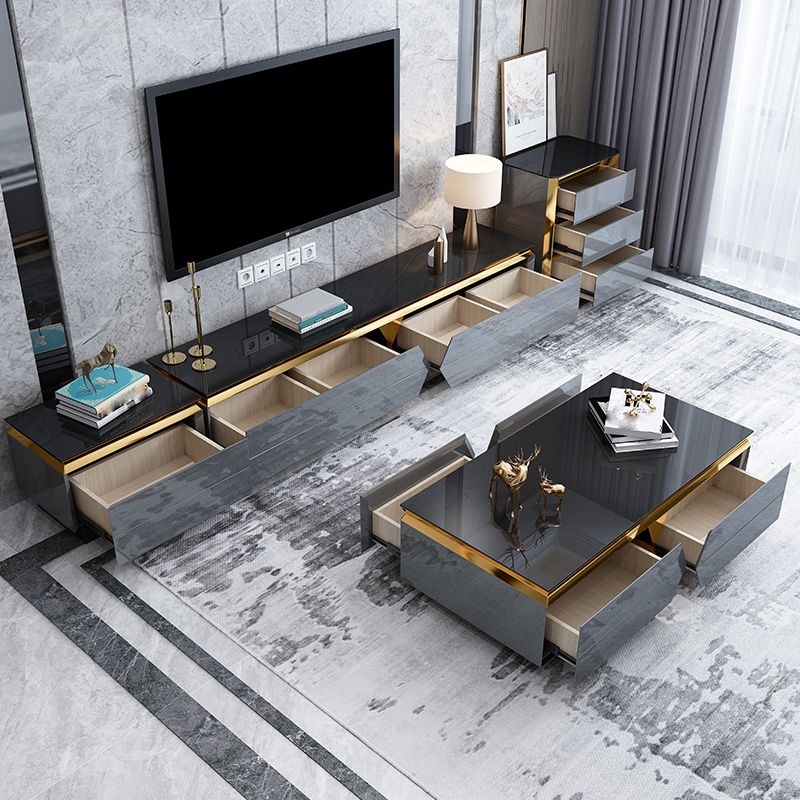 Glass Enclosed Storage TV Console Luxury TV Cabinet with Glide Drawers