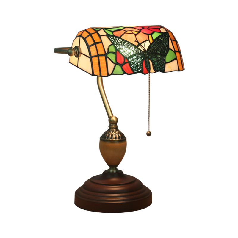 Brass Dragonfly/Butterfly Table Lamp Mediterranean 1 Light Stained Glass Nightstand with Base for Bedroom