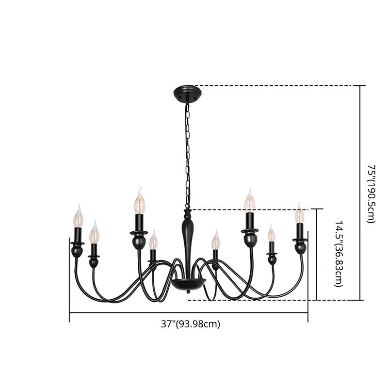 Industrial Antiqued Candlestick Pendant Light Black Metal Chandelier Lighting for Living Room