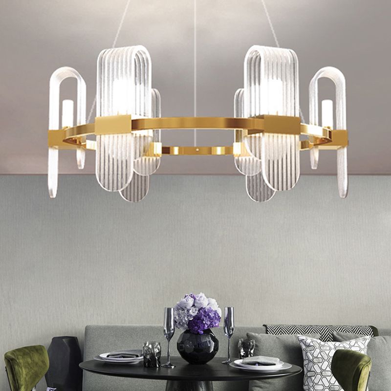 Bend Rectangle Panel Chandelier Lighting Modernist Acrylic 6-Light Gold LED Ceiling Pendant Lamp