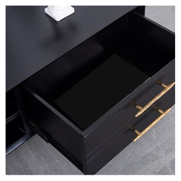 Glam Style TV Stand Black Colour Wood TV Console with Open Storage