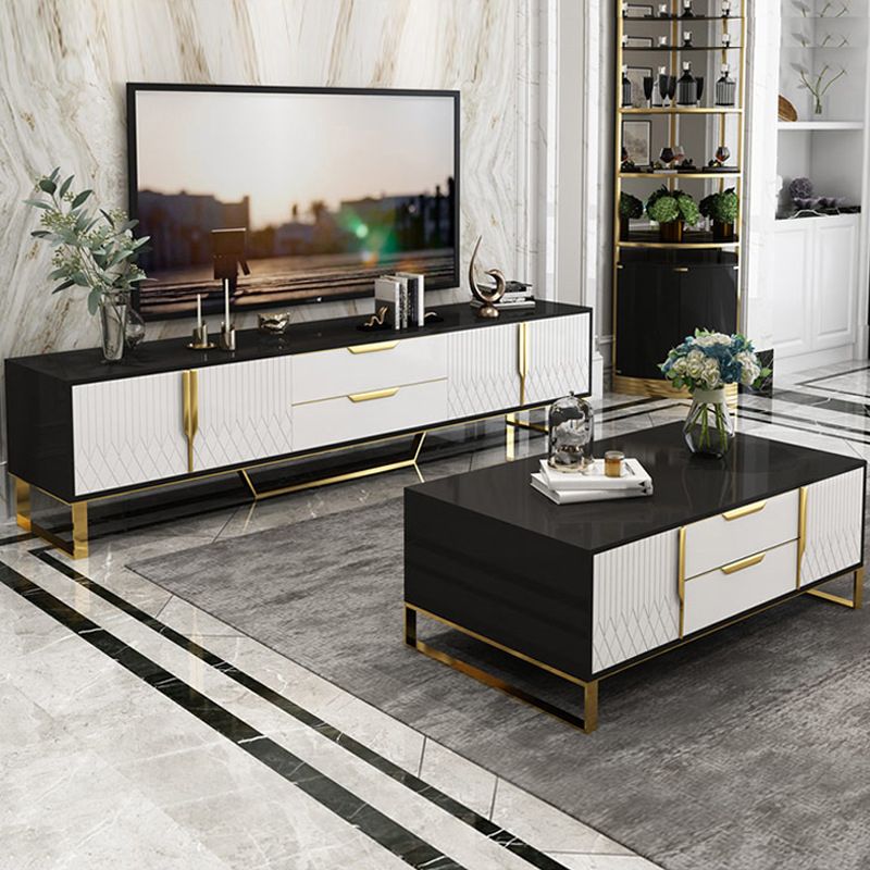 12" W Glam TV Media Stand Enclosed Storage Glass TV Media Console with Drawers