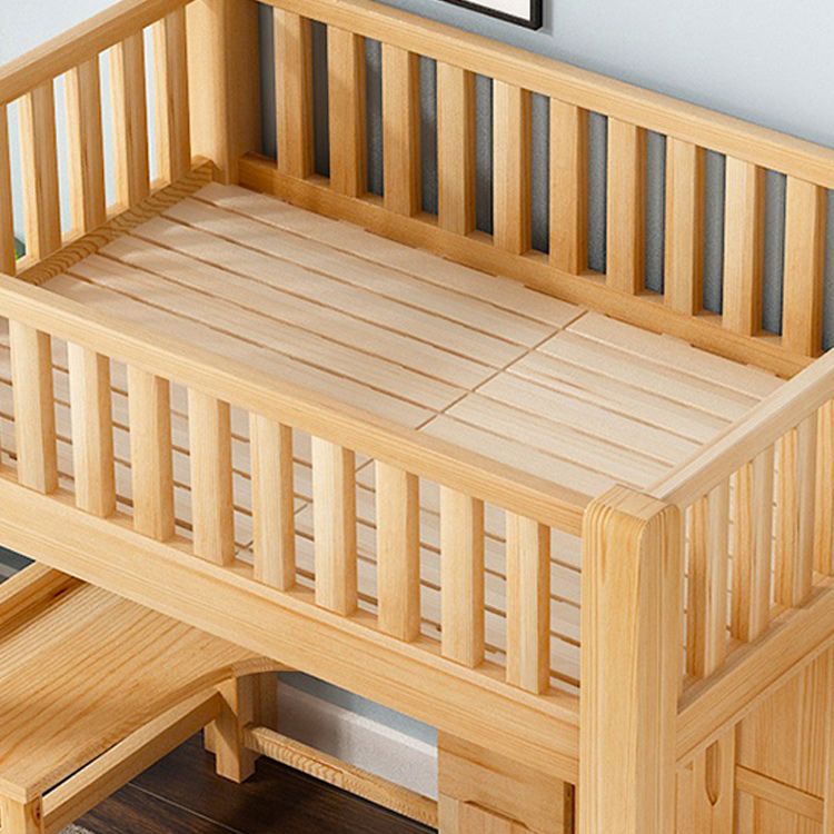 Natural Wood Loft Bed Contemporary Kids Bed with Guardrails and Mattress