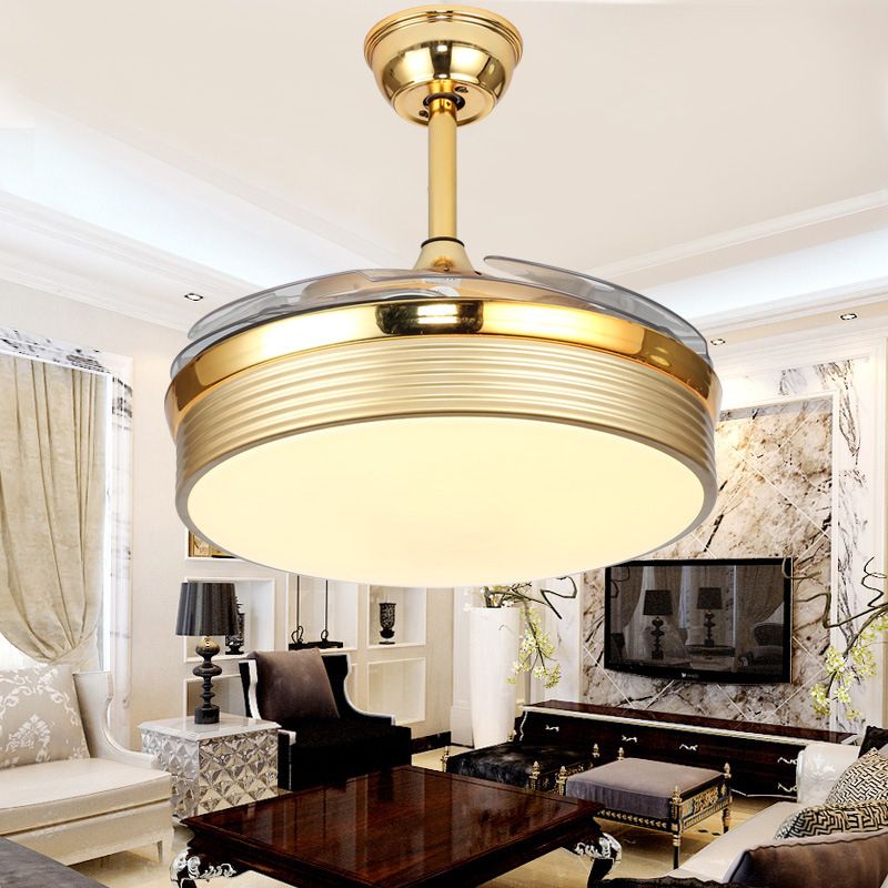 Nordic 20" Wide LED Ceiling Fan Light Gold Round Semi Flush Mount Lighting with Acrylic Shade, 4 Blades