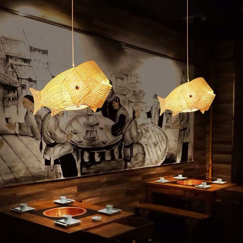 Funzioni di illuminazione sospesa in bambù a 1 luci Kit di luce cinese per sala da pranzo