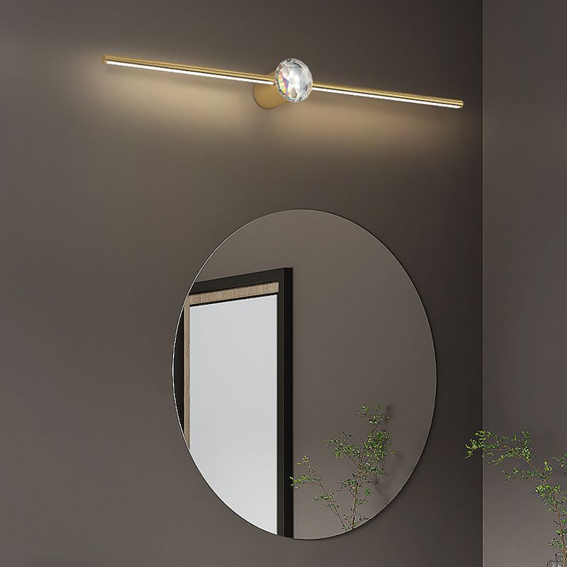 Crystal Linear Wall Sconce Modern Mirror Wall Mount Light Fixture in Gold