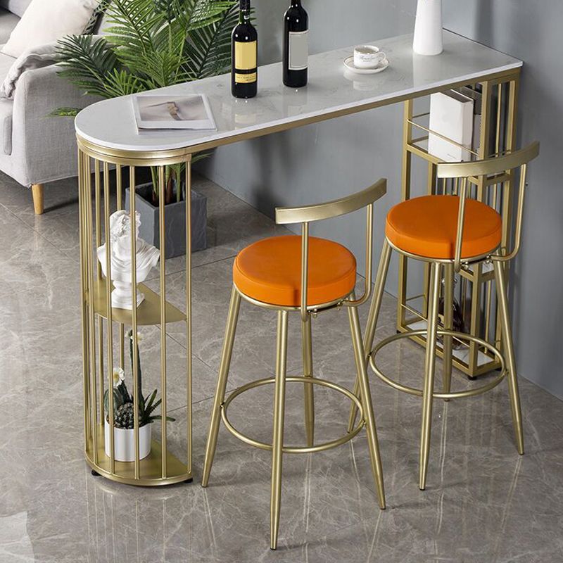 Stone Bar Dining Table Glam Bar Table with Double Pedestal for Living Room