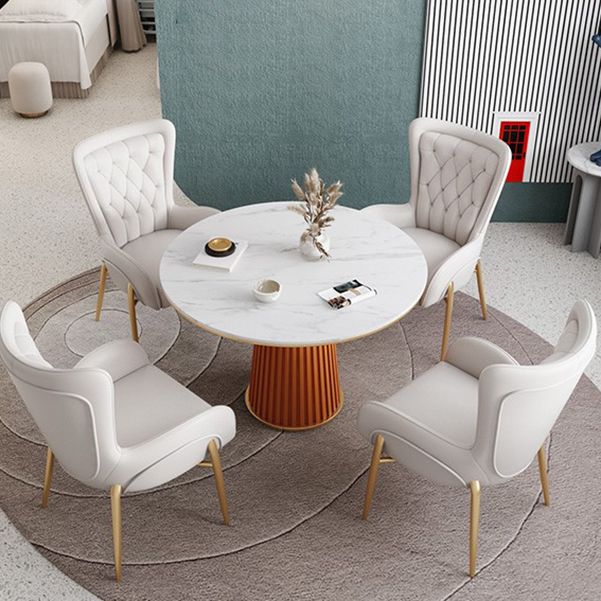 Glam 1/5 Pieces Dining Set Round Stone Dining Table for Dining Room